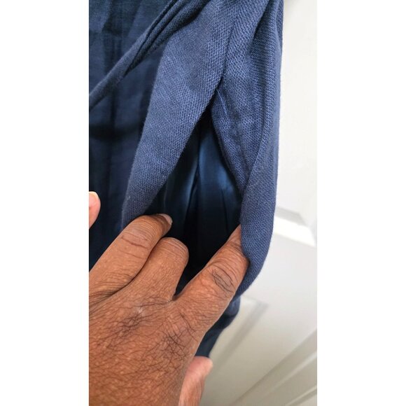 Lands' End Linen Sleeveless V-Neck Midi Dress Tie Waist Navy Blue Women's Size 1 - Picture 4 of 8